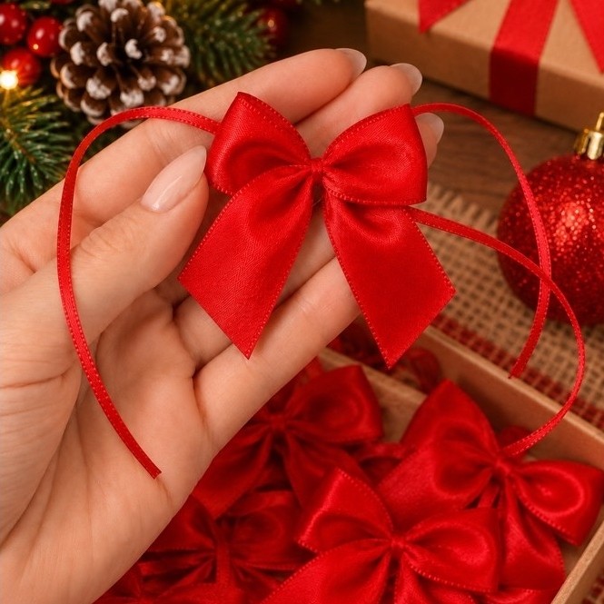 Laço de Cetim com fitilho amarração Vermelho Nº5 Decorativo Presente Lembrança Embalagem esfera Artesanato Natal Mimo