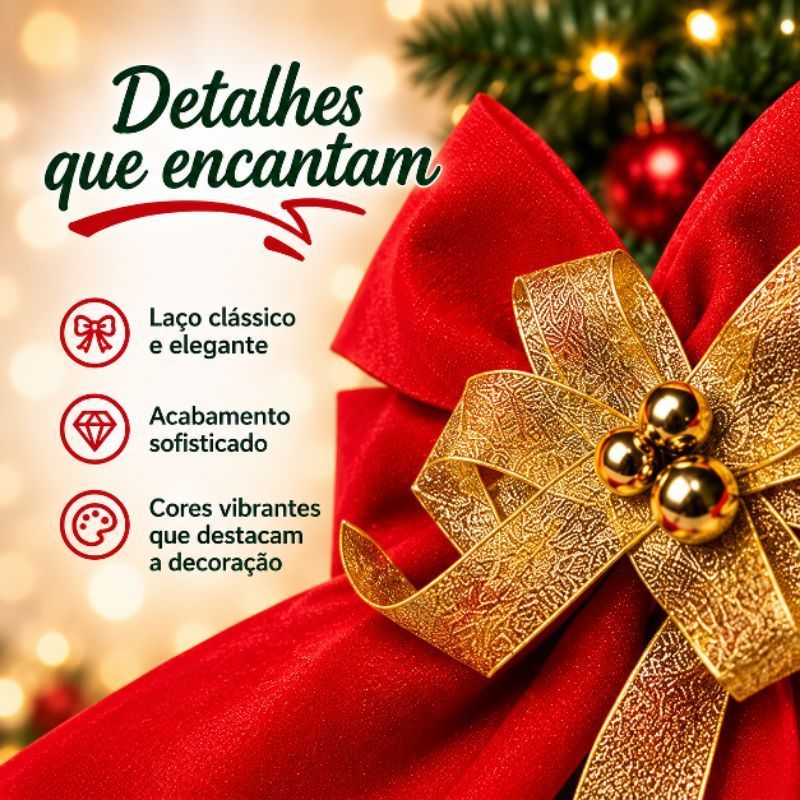 Laço de Decoração de Natal Grande Vermelho e Dourado 23x30cm para Árvore, Porta e Guirlanda — imagem 2 de 2
