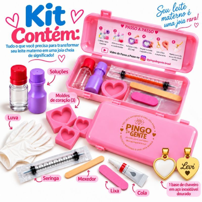 Kit Joia de Leite Materno 3 PINGENTES + BASE CORAÇÃO + Gravação no Verso Laser Alta Resolução — imagem 2 de 2