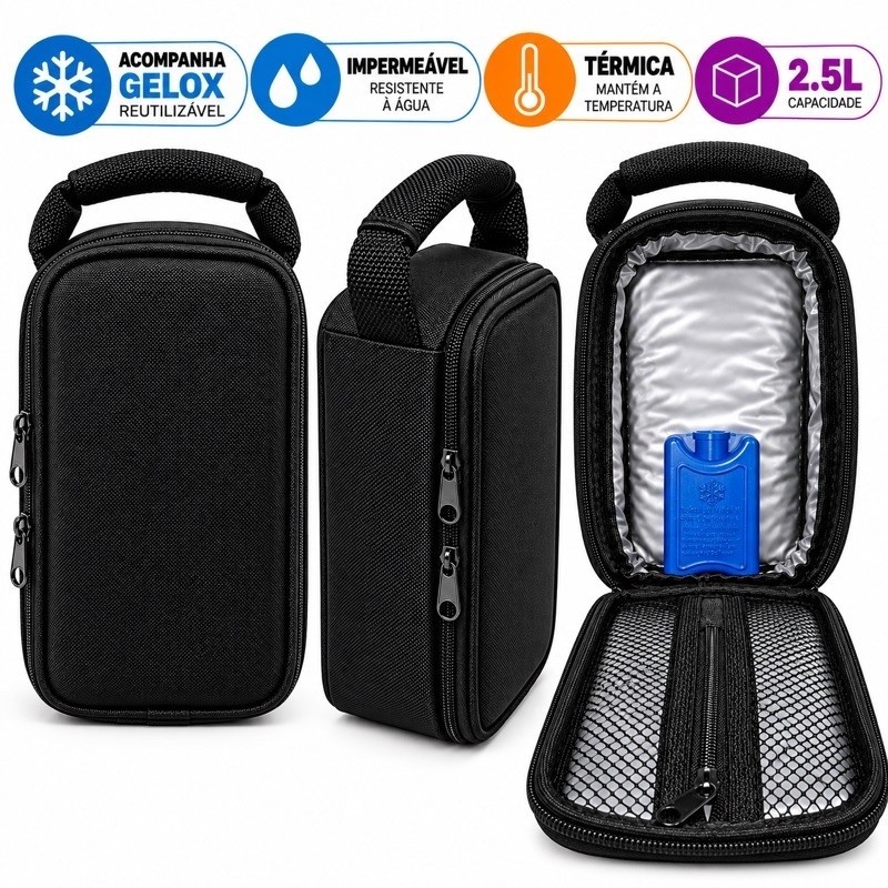 Bolsa Térmica Case Estojo para Insulina Medicamentos Lanche Marmita com Gelox Portátil