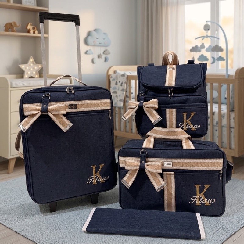 Kit de bolsas de maternidade personalizado com mala, bolsa, mochila 2 em 1 e trocador, premium