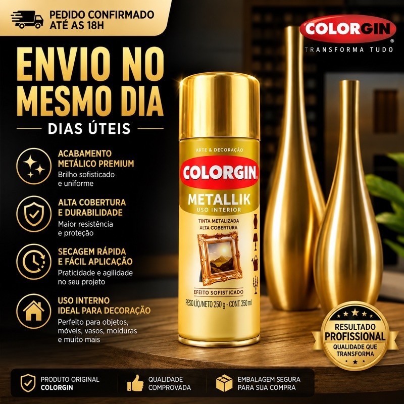 SPRAY COLORGIN METALLIK DOURADO 350ML