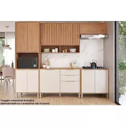 Cozinha Completa Divina 5 Peças (2Aéreos+2Balcões+1Paneleiro) CZ002 Freijo/Off White - MGM