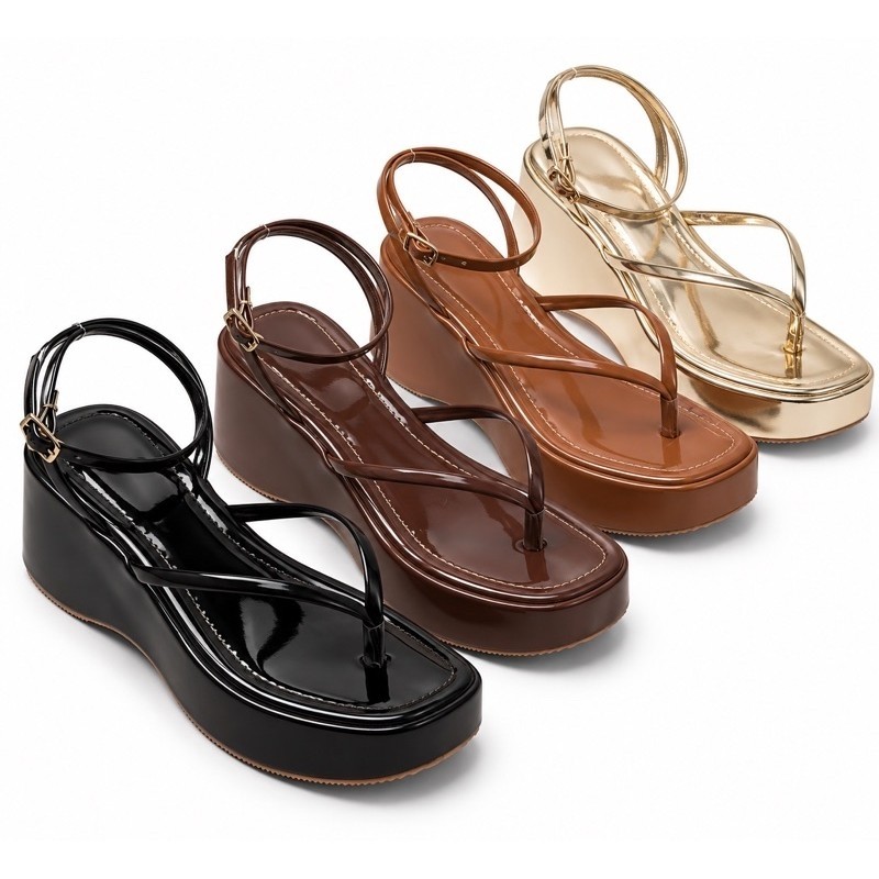 Sandália Feminina Anabela Plataforma 5cm Leve Confortável Casual Baixo Quatro Cores