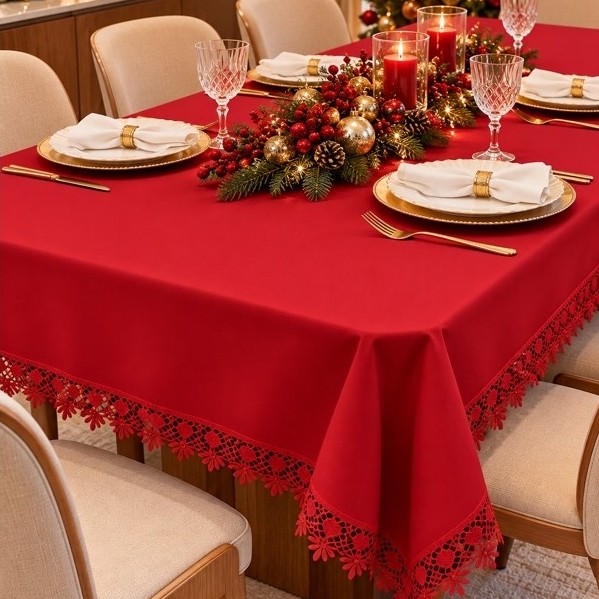 Toalha de Mesa Requinte com guipir 2,20m x 1,50m para 6 Cadeiras – Decoração Cozinha