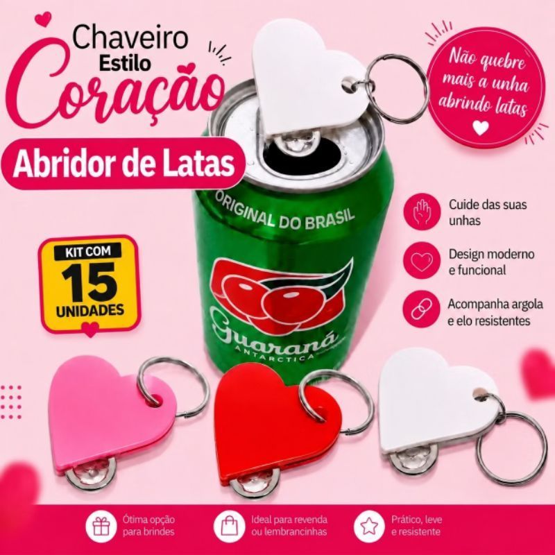 Chaveiro abridor de latas estilo coração para lembrancinhas , mimos, revenda, presentes e festas
