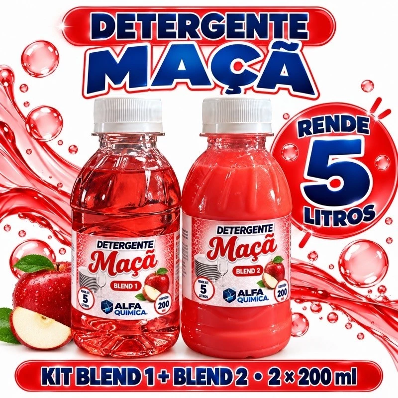BASE KIT DETERGENTE LAVA LOUÇA MAÇA BLEND 2X200ML - RENDE 05 LITROS