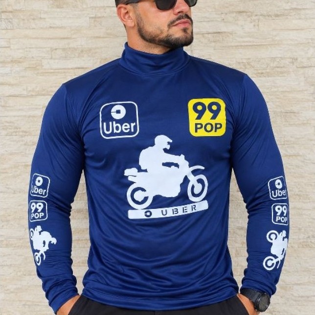 CAMISA / BLUSAS UBER/99 POP / IFOOD MANGA LONGA GOLA ALTA c/ faixa refletivo para motoqueiro MASCULINO