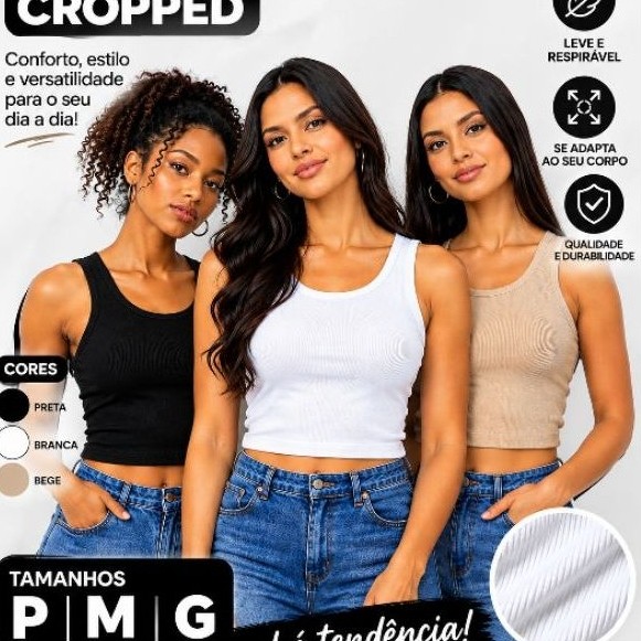 kit 2 Regata Top Cropped Feminina Canelada Básica Ribana Algodão Justa  Confortável Casual Tendência