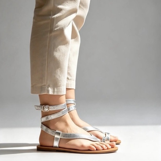 Sandália Rasteirinha Feminina Cobra Serpente Metalizada Prata Tendência Verão Confortável Rasteira Flat Estilosa