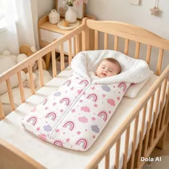 Saco de Dormir Bebê Sherpa Felpudo com Zíper Percal Algodão 60x35cm Unissex ⭐