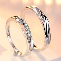 2 Pcs Moda Casal Anel Ajustável Zircon Promise Anéis