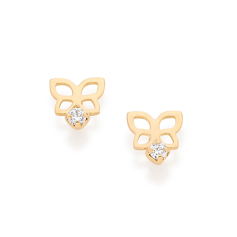 Brinco Rommanel Infantil Borboleta Vazado Banhado a Ouro 18k com Zircônias 526050