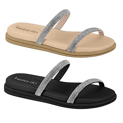 Chinelo Feminino Brilho Strass Beira Rio Tamanco Birken Flatform Slide Flats Confortável