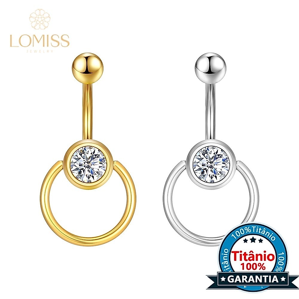 【Lomiss】Piercing Umbigo Banana Titânio Pvd Zircônia Argola com Pingente Grande Pequeno