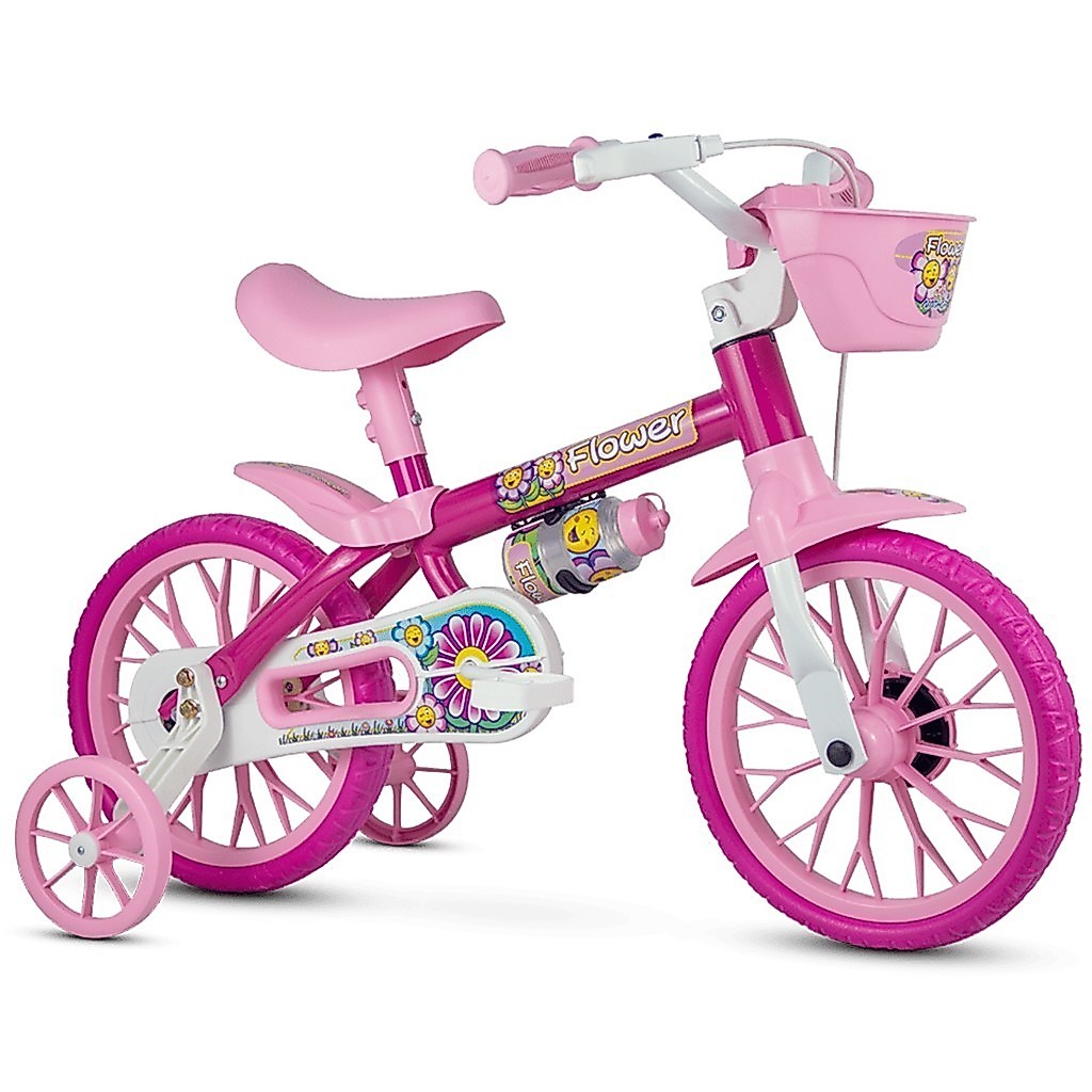 Bicicleta Bike Criança 2 A 5 Anos Aro 12 Flower Nathor Infantil Rosa C/ Rodinha Menina de 90cm a 1m