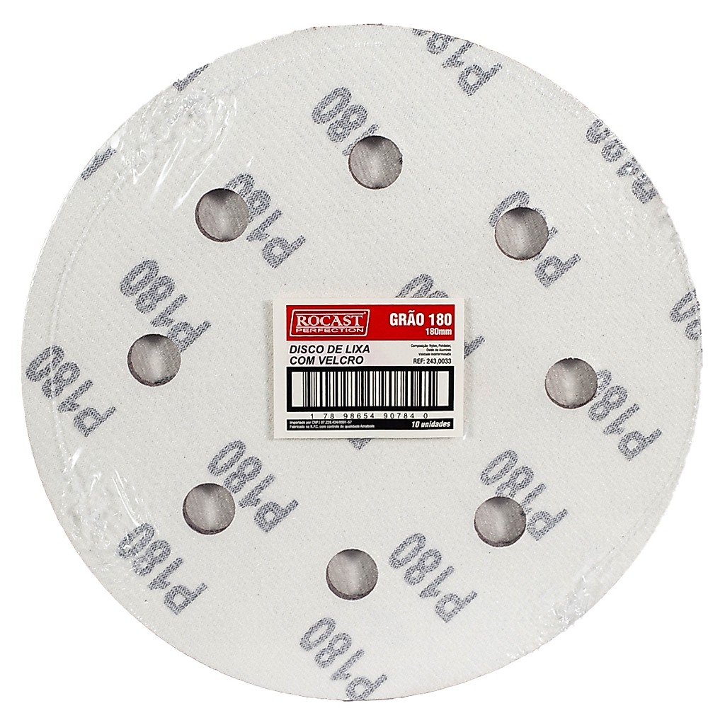 Kit Disco de Lixa Com Velcro 7'' GR. 180 Com 10 Unidades (243,0033) - Rocast