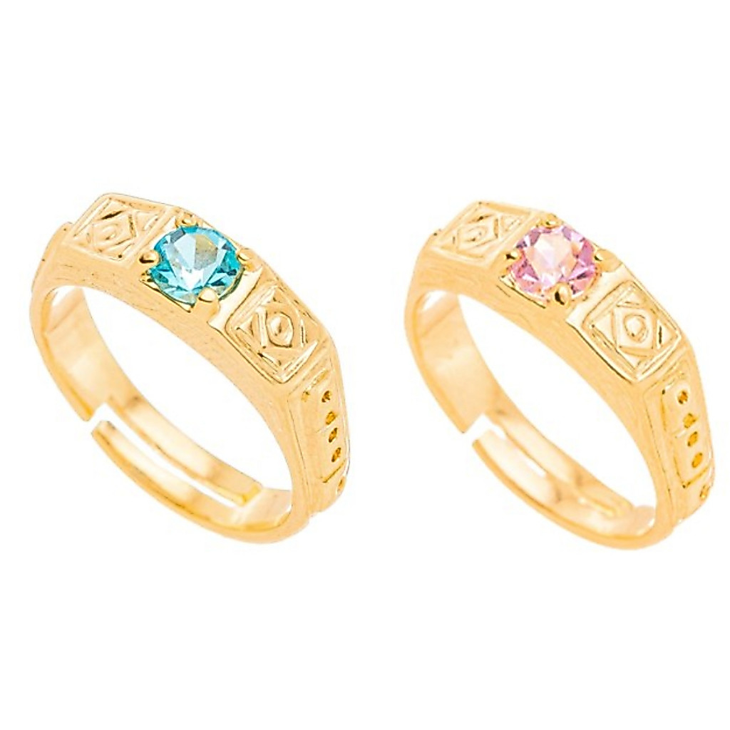 Anel Formatura Infantil ABC Pedra Azul Rosa Folheado a Ouro 18k