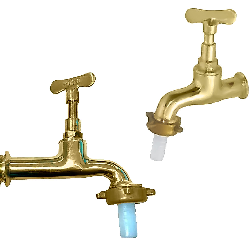 Torneira Jardim Parede Metal 1/2 X 3/4Pol Amarela Curta ou Longa Dourado Ou Cromado Profissional