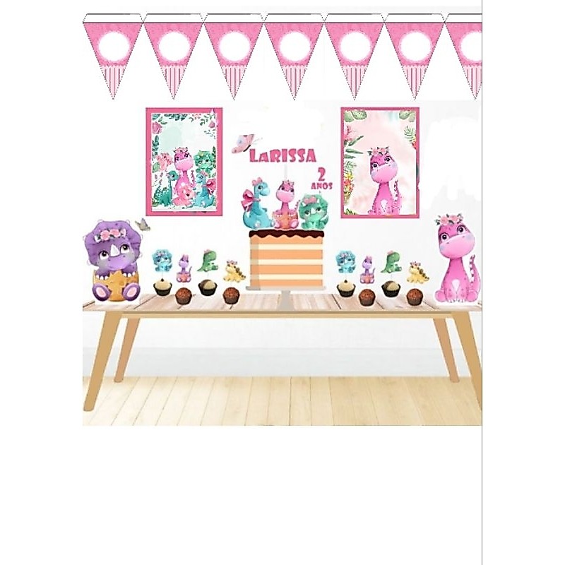 kit festa personalizado só um bolinho em casa dinossauro baby rosa/bebê rosa/menina/aniversário/mesversario