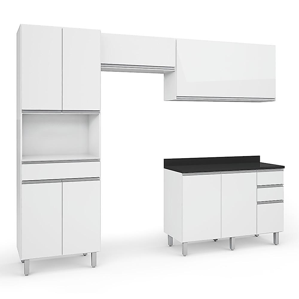 Armário Cozinha Completa Top Class 4 Peças Com Balcão Branco