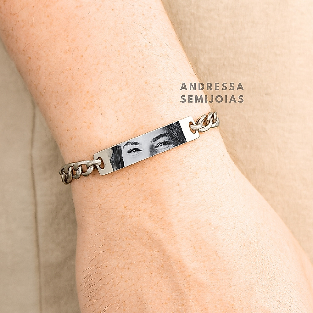 Pulseira Bracelete Aço Inoxidável Personalizado Com Olhar e Nome Gravado a Laser Masculino Feminino