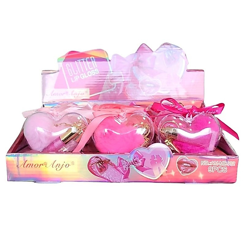 Glitter Lip Gloss Heart Case + Chaveiro+ Lip gloss  Amor Anjo/Bobbi Rara