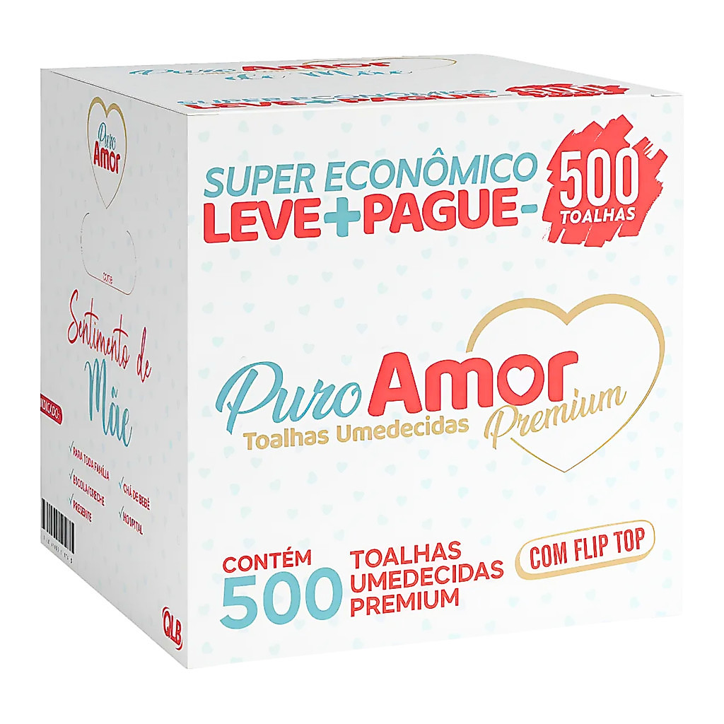 Lenço Umedecido Puro Amor Premium 500 Toalhas Maciez e Hidratação Atacado