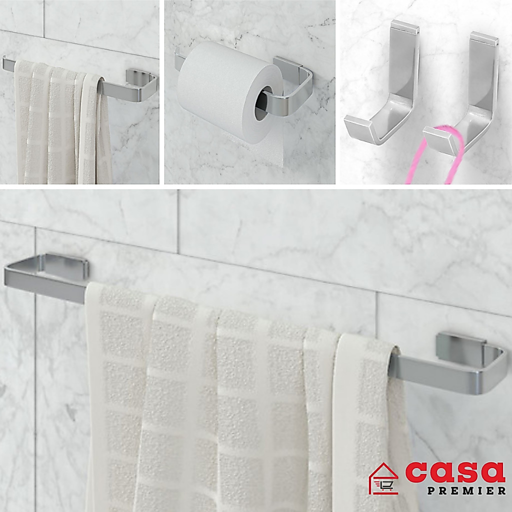 Kit De Acessórios Para Banheiro 5 Peças Square Com 2 Cabides Cromado Em Metal