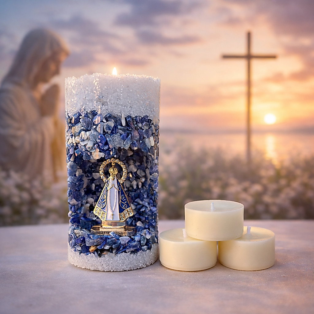 Vela Gruta Nossa Senhora Aparecida com Refil | Vela Decorativa Religiosa | Cantinho de Oração