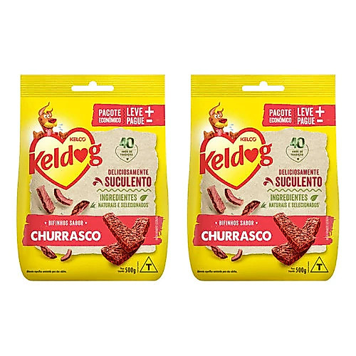 Kit 2 Pacotes Bifinhos Cães Keldog 500 G Sabor Churrasco