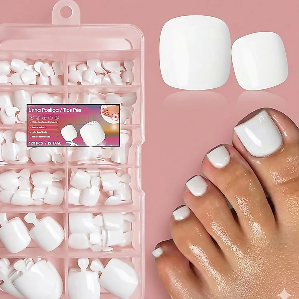 Kit 100 Unhas Postiças de Pé - Reconstrução Profissional Cor Leitosa