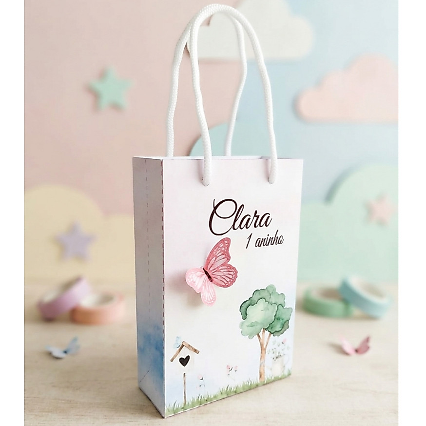 Sacolinha Personalizada Jardim Encantado -  Borboleta (Tamanho P) – Lembrancinha Festa Infantil