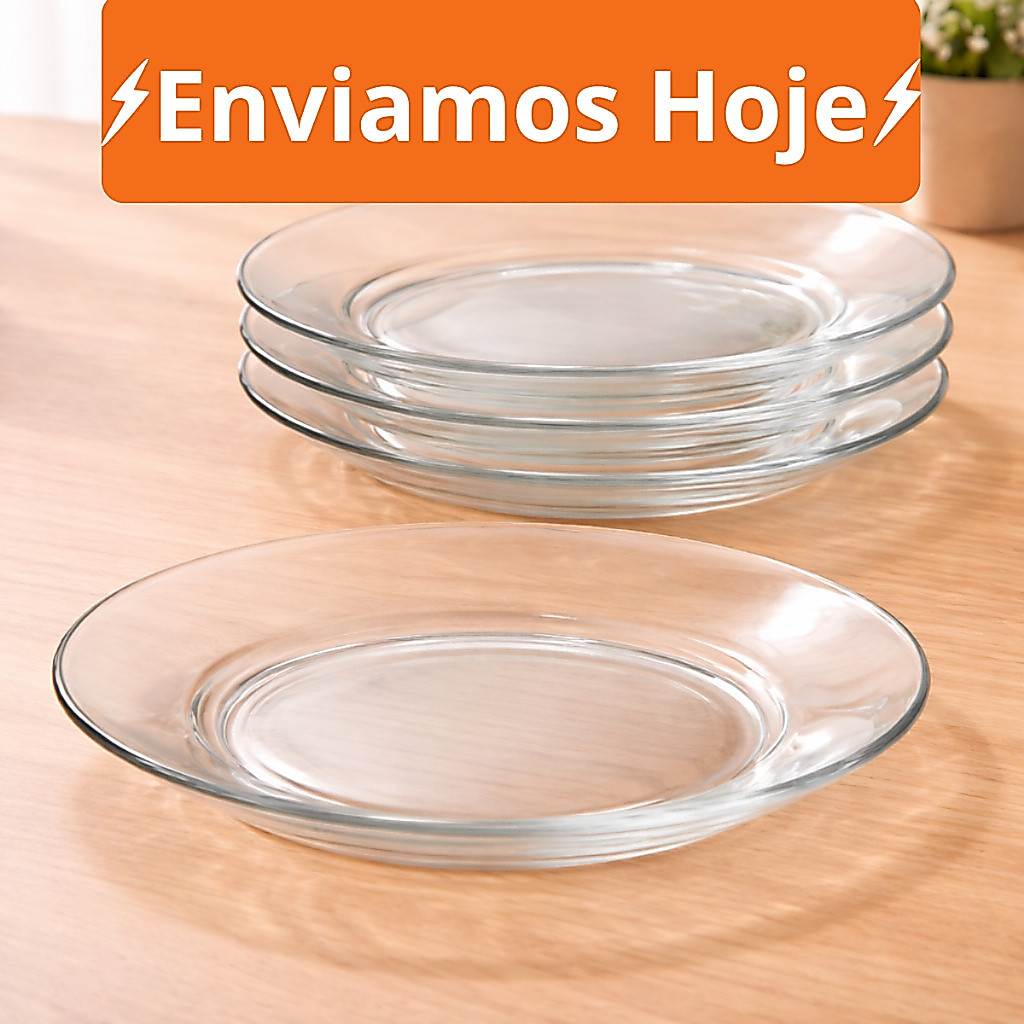 Pratos Fundo Liso de Vidro 6 a 18 Unidades- Transparente e Resistente