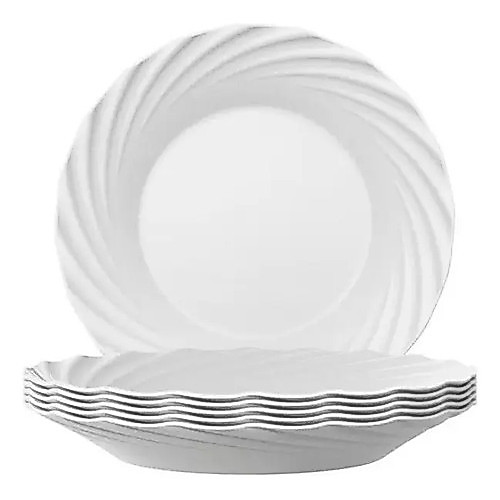 Jogo Pratos Fundo Opaline Jasmim Branco Vidro Nadir Kit 6 Unidades Branco Liso