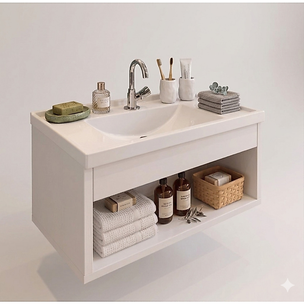 Gabinete de Banheiro Completo em Mdf Lavabo Premium e Cuba Inclusos — imagem 2 de 2