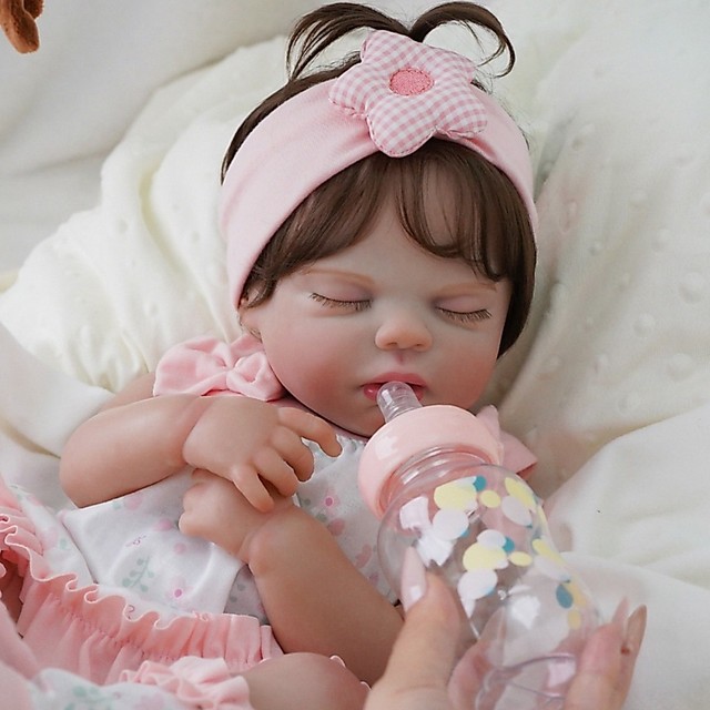 Bebê Reborn 48cm Menina Olhos Fechados Realista Pode dar Banho com Acessórios