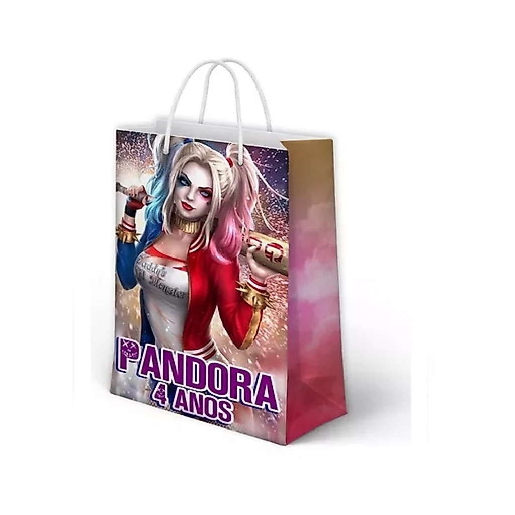 Sacolinha Arlequina Personalizada para Aniversário/ Lembrancinha Festa Infantil / Qualquer nome e idade