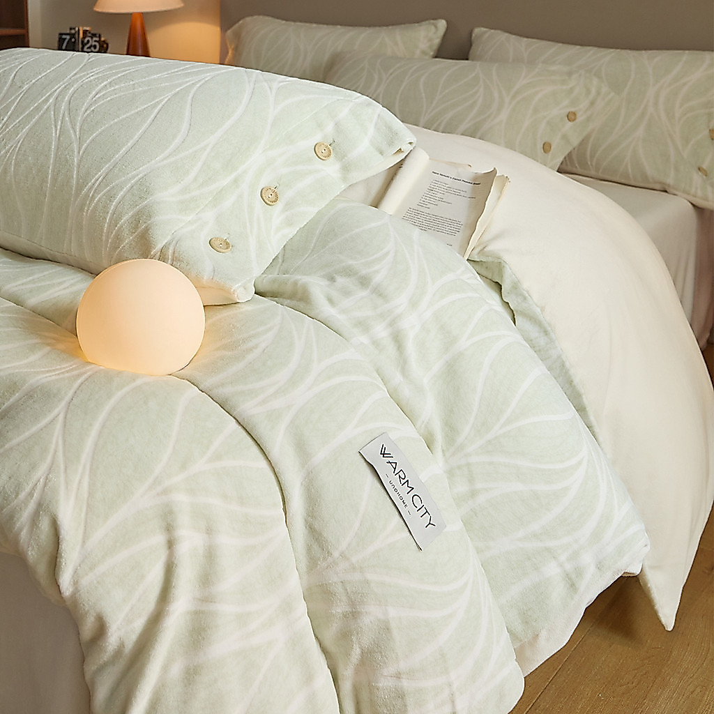 Conjunto de quatro peças de lã de leite esculpida, lençol de cama engrossado de lã Coral, capa de edredom, tipo lençol, 