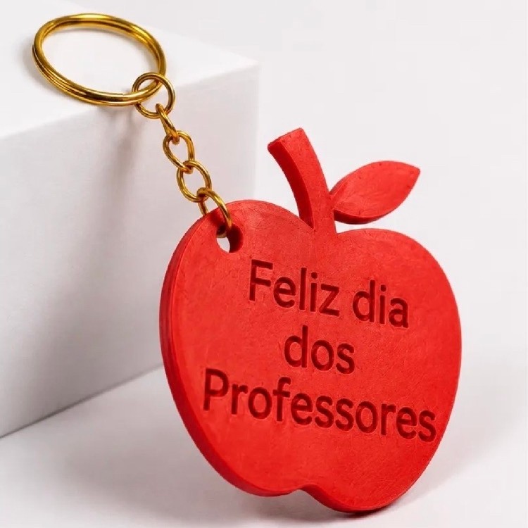 Chaveiro Maçã Feliz Dia dos Professores 3D | Lembrancinha Personalizada | Kit 10, 20 ou 30 Unidades