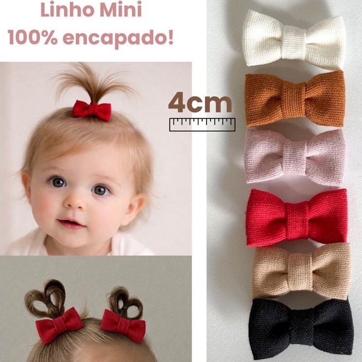 Kit Mini Laço Bico Pato ENCAPADO ANTIDESLIZANTE Linho Bebê Menina Presilha Cabelo Infantil