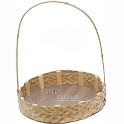 Cesta de Bambu e Palha Trançada Redonda