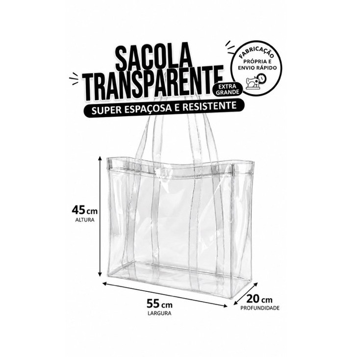 Sacola transparente multiuso JUMBO Reforçada
