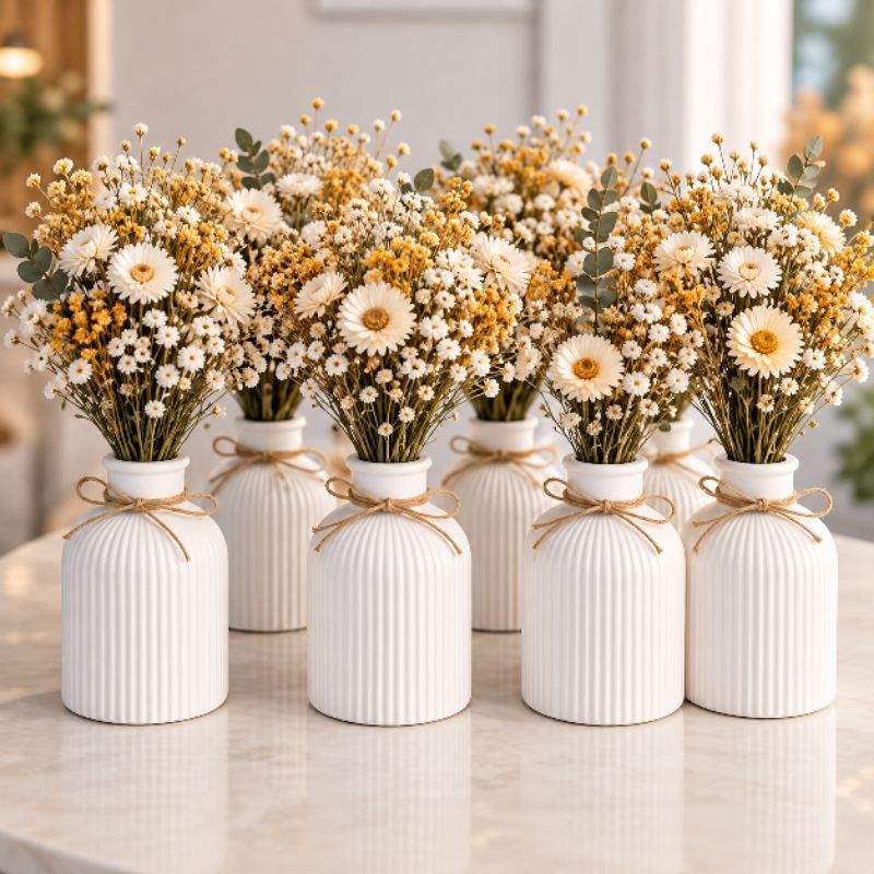 Kit com 15 Vasos de Gesso Decorativos–Centro de Mesa para Casamento, Aniversário de 15 Anos, Batizado e Decoração