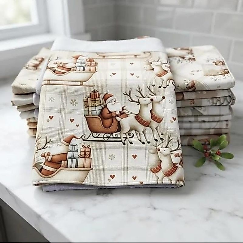 Panos de Prato Artesanal com barrado Natal 2026 Boho Ginger [Edição Limitada]| Pé de Galinha + Barrado | 100% Algodão