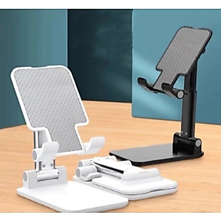 Suporte Dobrável Ajustável para Celular e Tablet - Antiderrapante, Ergonômico e Portátil (Preto+Branco)