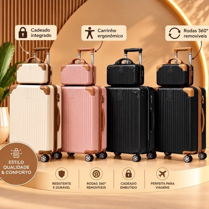 Kit de Mala De Viagem 10 KG 9KG 4 Rodas Gira 360 Grau + Frasqueira Novo Modelo 2026 PROMOÇÃO ENTREGA RÁPIDO