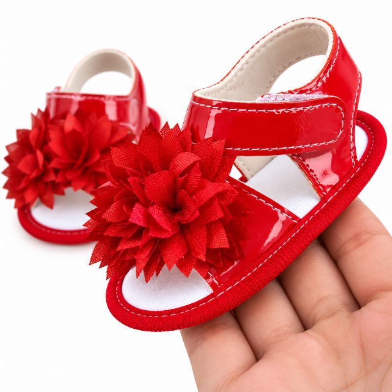 Sapatinho de Bebê Menina Vermelho com Flor – Antiderrapante, Confortável e Fofo (0 a 12 meses) — imagem 2 de 2
