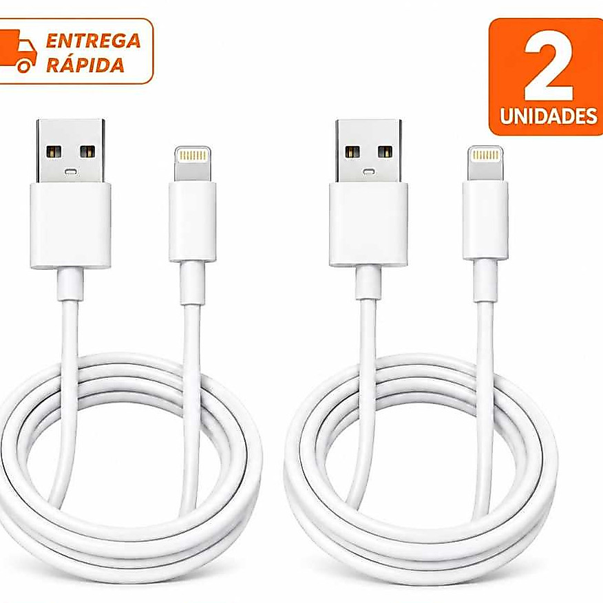 Kit 2 Cabos Lightning Turbo x USB 1 Metro Carregamento Rápido modelos do 5 ao 14