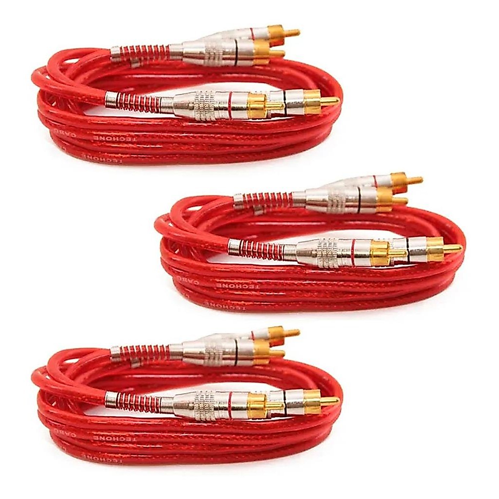 Kit 3 Cabos Rca 1 Metro Dupla Blindagem 1m 5mm Vermelho